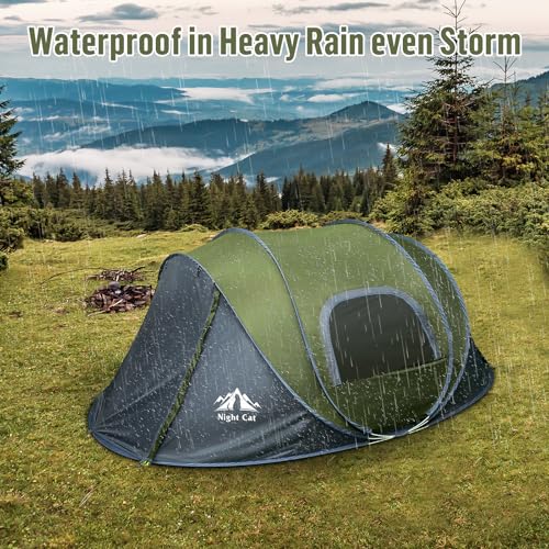 Night Cat Pop-up Camping Tent: 2 Person Tent Waterproof Instant Easy Setup Family Tent - color: Dark Green, size: 2 Persons (9.5x6.6x4 ft)