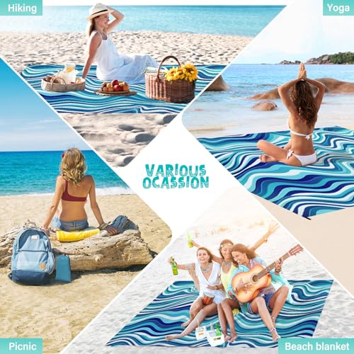 Beach Blanket Waterproof Sandproof 1-7 Adult Oversized 78 '' × 81 '' Lightweight Durable Compact Sand Free Extra Large Beach Mat for Travel Camping Hiking Picnic - color: Wave2, size: 78“x81”