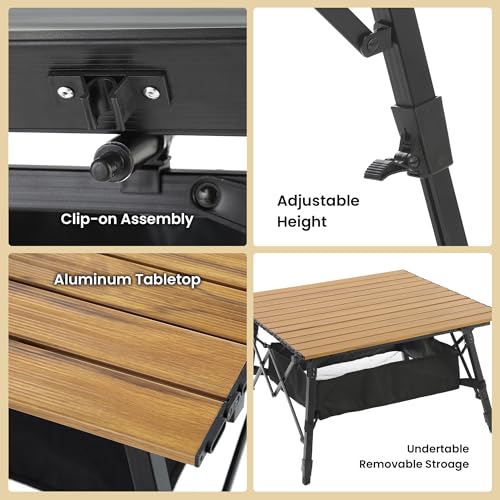 ARROWHEAD OUTDOOR 39" Aluminum Folding Camp Roll Up Table w/Adjustable Height, Undertable Mesh Storage, Carry Bag - color: Wood Grain