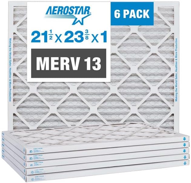 Aerostar 21 1/2x23 3/8x1 MERV 13 Pleated Air Filter, AC Furnace Air Filter, 6 Pack (Actual Size: 21 1/2" x 23 3/8" x 3/4")