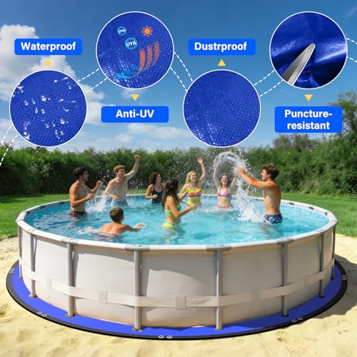 12FT Round Pool Liner Pad for Above Ground Pools, 165 GSM Thickened Puncture-Resistant Under Mat (13FT Actual), Heavy-Duty Underlayment with Metal Grommets - size: R12FT