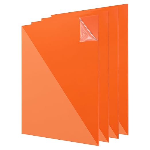 uxcell 4Pcs Acrylic Sheets 12x12 Inch Acrylic Panel 1/8 Inch-3mm Plastic Board for Picture Frames Sign Holders DIY Display Projects Craft, Clear Orange