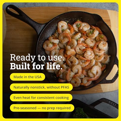 Lodge Seasoned Cast Iron Skillet 10.25 Inches - PFAS-Free, Non-Toxic Cookware - Use with an Oven, Stove, Grill, or Campfire - Naturally Non-Stick & Oven Safe - size: 10.25 Inch (1 Count)