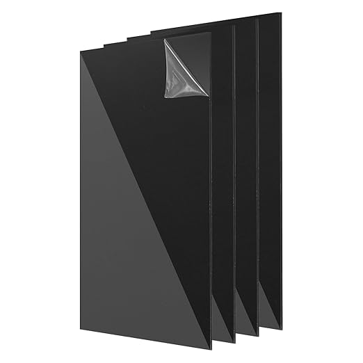 uxcell 4Pcs Acrylic Sheets 12x8 Inch Acrylic Panel 1/8 Inch-3mm Plastic Board for Picture Frames Sign Holders DIY Display Projects Craft, Clear Black