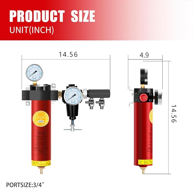 NANPU Z-R Air Filter Regultor– Sintered Filter, 3/4" NPT Inlet, 1/4" NPT Outlet Module, 0-230 psi Gauge, 127 CFM @ 6 bar, Metal Housing, Heat Resistant to 248°F