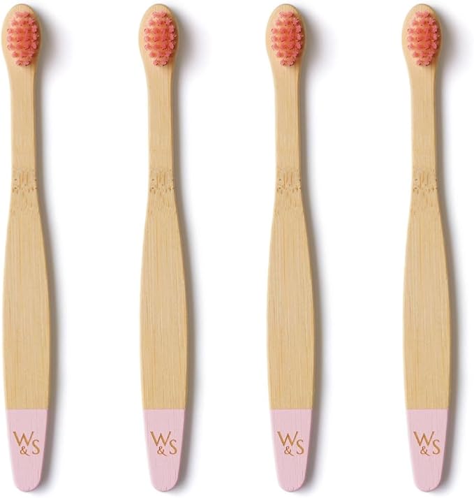 Wild & Stone Organic Baby Bamboo Toothbrushes | 4 Pack | Soft Bristles | 100% Compostable Handle | BPA Free | Vegan Baby Toothbrushes (Baby Pink)