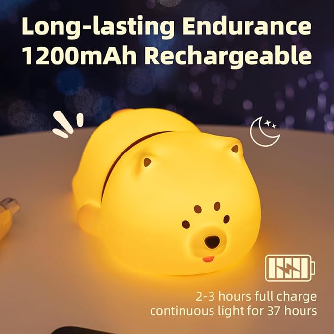 Cute Puppy Night Light for Baby Kids - Rechargeable Touch Control Night Light with 3 Brightness, Warm Light, Timer & Soft Silicone - Nursery Bedroom