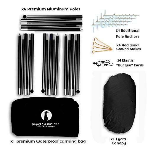 Red Suricata Family Beach Tent & Canopy, UPF50 Sun Shade, 4 Aluminum Poles, Sand Shovel, Medium Portable Sun Shelter (Medium, Black) - color: Black, size: Medium 7' x 7'