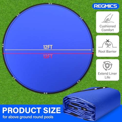 12FT Round Pool Liner Pad for Above Ground Pools, 165 GSM Thickened Puncture-Resistant Under Mat (13FT Actual), Heavy-Duty Underlayment with Metal Grommets - size: R12FT