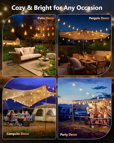 Brightown 58FT Solar String Lights Outdoor Waterproof with Remote, 25+1 LED Shatterproof Bulbs, Dimmable & Timable, 3 Light Modes - Commercial Grade Patio Lights for Garden Backyard Party Decor - size: 58FT(25 Sockets)