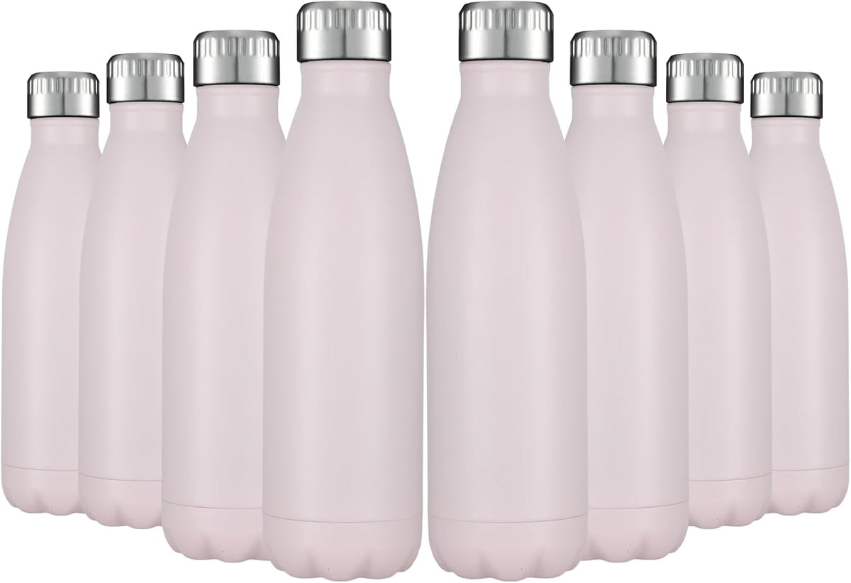HASLE OUTFITTERS 17oz Stainless Steel Water Bottles Bulk, Vacuum Insulated Water Bottles Double Walled Powder Coated Reusable Metal Sports Water Bottles Keep Drinks Hot and Cold,Pink, 8Packs