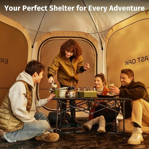 East Oak 12×12 FT Pop Up Canopy Tent with Mesh | Outdoor Screen House with 6 Sunshades | Instant Canopy with Portable Carry Bag | Gazebo Tent for Camping, Patio, and Beach | Beige - size: 12*12 FT