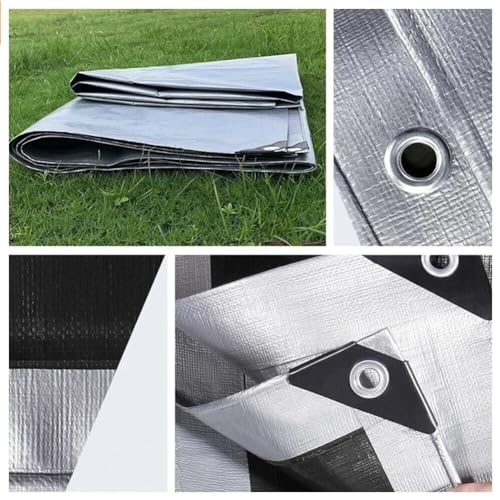 6 x 20ft Tarps Heavy Duty Thick Waterproof, Poly Canopy Silver + Black Tent Shelter Cover, 16 Mil Tarpaulin Shade, Rip and Tear Proof, UV Resistant Tarpaulin with Grommets and Reinforced Edges - color: Silver+black（16mil）, size: 6 x 20ft