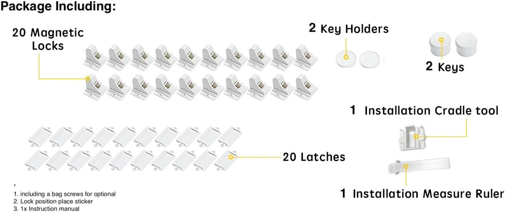 20 Pack Magnetic Cabinet Locks Baby Proofing - Vmaisi Children Proof Cupboard Drawers Latches - Adhesive Easy Installation