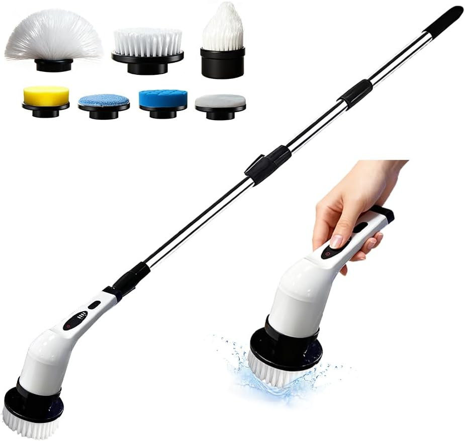 Cordless Electric Spin Scrubber, IPX7 Waterproof Power Scrubber with 9 Replaceable Brush Heads, Rechargeable Bathroom Cleaning Brush for Tile, Grout, Shower, Corners, Crevices