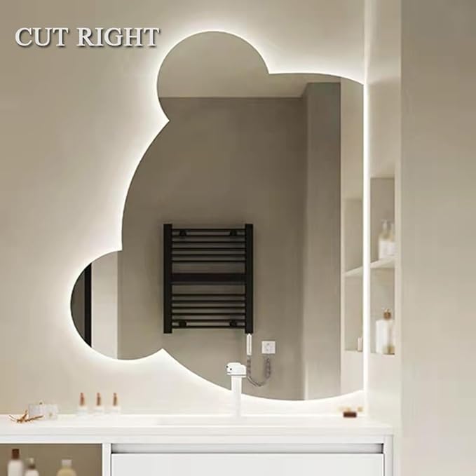 LTSRLL LED Vanity Mirror Cute Bear Decorative Mirror for Bathroom & Dressing Tabler Backlight Wall Mirror with 3 Color Dimmable Light Demister Pad Human Body Sensor Switch(Cut Right,70cmx85cm)