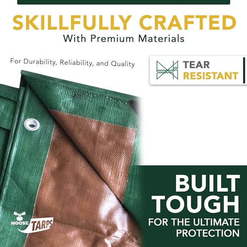 Waterproof Heavy Duty Tarp, 30x50 Foot, Reversible Green and Brown, 12 Mil Thick Poly Sheet for Wood, Furniture, Boat, Pool, Roof and Camper, Tear Resistant Shelter Cover - size: 30' x 50'