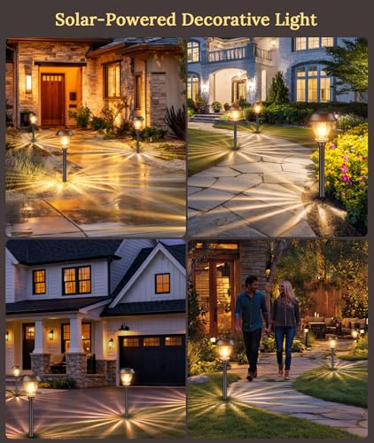XMCOSY+ Solar Pathway Lights Outdoor, 8 Pack Decorative Crackled Glass Garden Lights, Soft Warm White Glow, Auto On/Off Waterproof Landscape Lighting for Yard Walkway Patio - size: 8 Packs