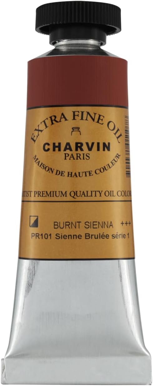 Charvin Extra Fine Oil Paint, Burnt Sienna 20 mL - Triple-Milled, Rich Texture, Poppy Oil-Based, Light-Fast, Handmade, Archival Quality