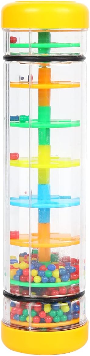 Rainmaker 8 inch Mini Rain Stick for Babies Rattle Tube Rain Stick Shaker Music Sensory Auditory Instrument Toy for Baby Child Girl (8 inch Yellow)