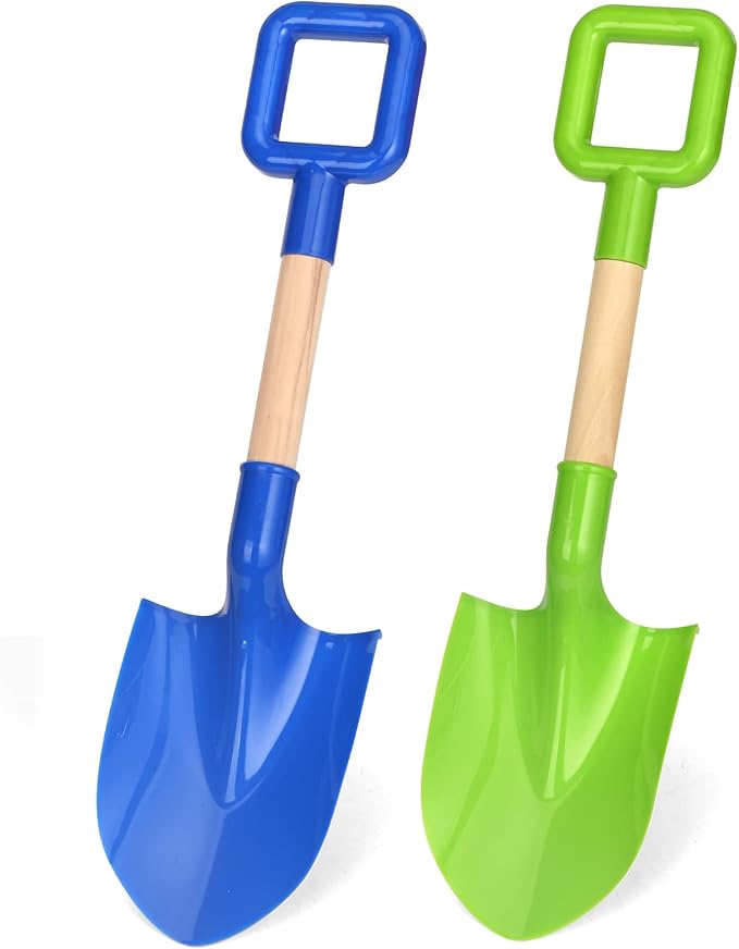 Dilabnba Beach Sand Toys Shovels for Kids Adults, 16inch/40cm Toddler Garden Beach Sand Spade Shovels for Digging Snow, Plastic Garden Sandbox Toy Set with Long Wooden Handled(2PCS)