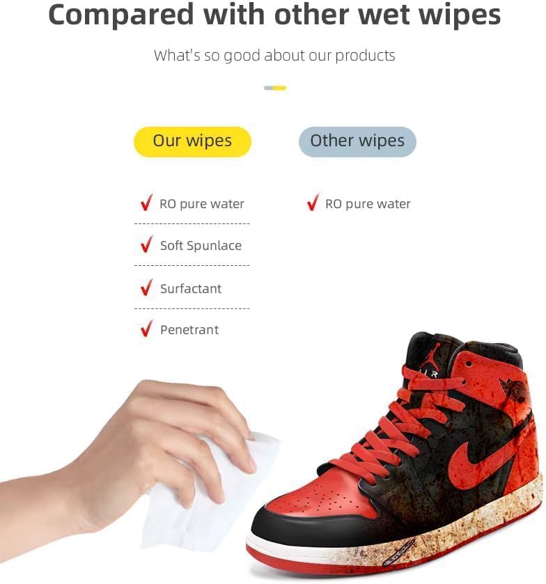 Shoe Wipes – 2 Pack (60 Count) Disposable, Pre-Moistened Sneaker & Shoe Cleaning Wipes – Travel-Ready, Portable – Removes Dirt, Scuffs & Stains from Leather, Fabric, Rubber, and More