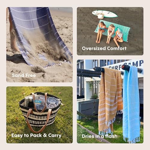 WETCAT Turkish Beach Towel Oversized (38"x71") 100% Turkish Cotton, Made in Turkey - Sand Free, Extra Large, Ultra Soft, Quick Drying, Compact & Lightweight for Travel - Denim Blue - color: Denim Blue, size: Beach Towel (38" x 71")