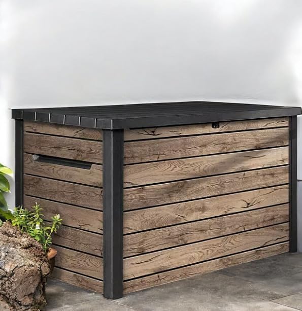 230 Gallon Deck Storage Box Outdoor Patio Container (Ash Wood Brown)