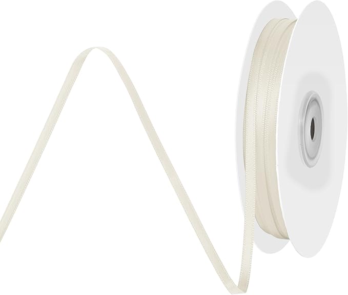 1/8 Inch X 100 Yards Ivory Satin Thin Ribbon Solid Color Double Faced Ribbons Perfect for Crafts Wedding Decor Bow Making Arts Sewing and More