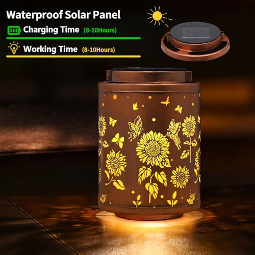 Tepaken Solar Outdoor Lanterns, Butterflies Garden Decor LED Light Hanging Waterproof Metal Lanterns for Patio, Pathway, Yard - style: Style_ Butterflies