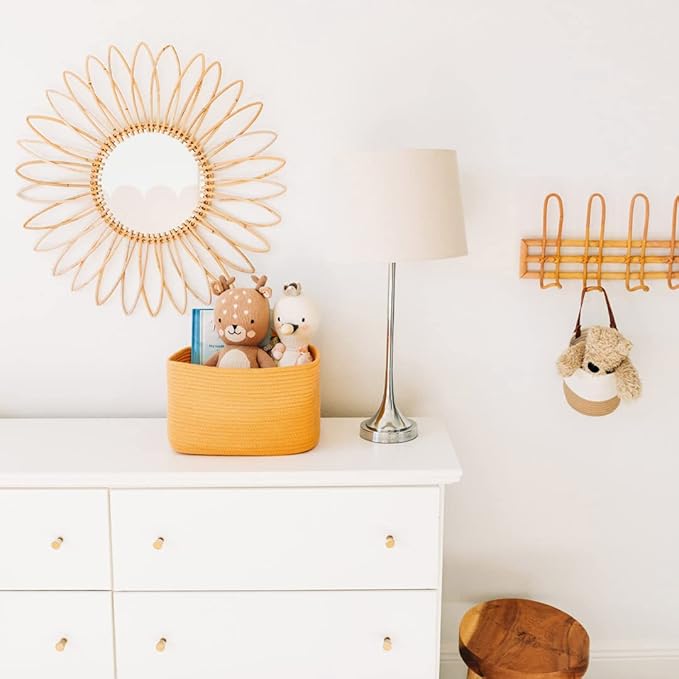 OrganiHaus Orange Basket for Shelves, Decorative Cloth for Organizing, Cotton Rope Storage Basket for Toys, Small Woven Baskets for Storage