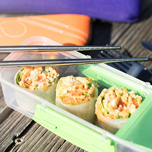 Reusable Travel Utensils with Case | Fork and Spoon Set with Knife, Chopsticks and Optional Reusable Straw– Office, Travel, or Camping Accessories| Lightweight Sturdy Reusable Utensils - color: 4pc Set - Navy Blue