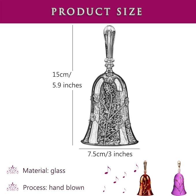 Handbell Set for Church Ornate and Elegant Leaf-Shaped Trim Handheld Bell, Home Kitchen Dinner Call Dinner Bell, Crisp Glass Collision Sound (Color : Purple, Size : 5.9 * 3 inches)