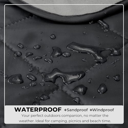 BRAWNTIDE Large Outdoor Waterproof Blanket - Extra Thick Fleece, Warm, Windproof, Sandproof, Quilted, 82" x 55", Ideal for Beaches, Picnics, Camping, Stadiums, Dogs, Car - color: Black