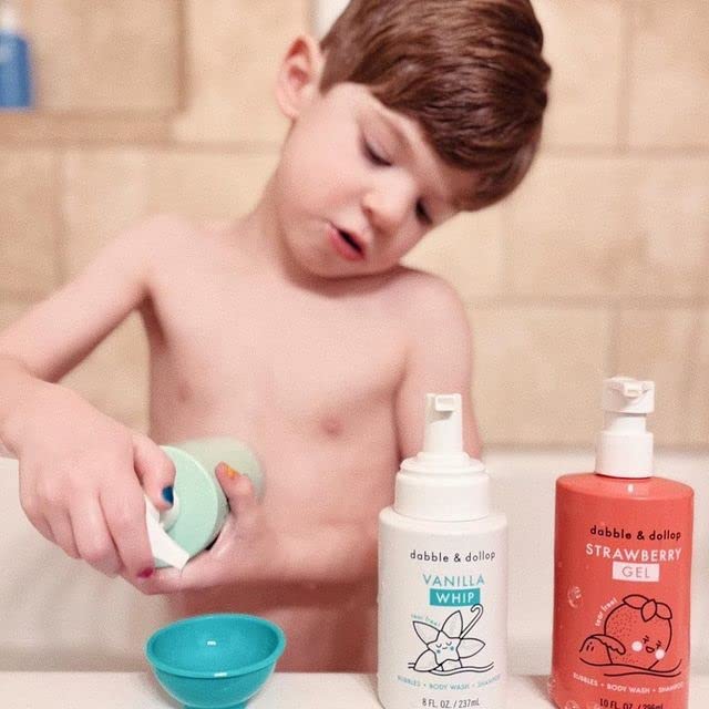Dabble & Dollop Strawberry + Vanilla Body Wash & Shampoo – 3-in-1 Natural Bubble Bath for Kids, Made in USA, No Parabens or Sulfates, Vegan, Gluten-Free, Tear-Free (2-Pack)