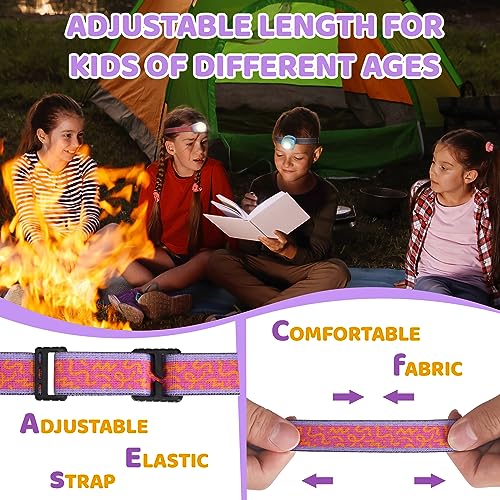 EverBrite LED Headlamp Rechargeable Kids Headlamp with RGB Mode and Adjustable Headband, 3 Modes Multicolor Headlamp for Camping, Reading, Exploring, Hiking-2 Pack - color: Sweety 2 Pack