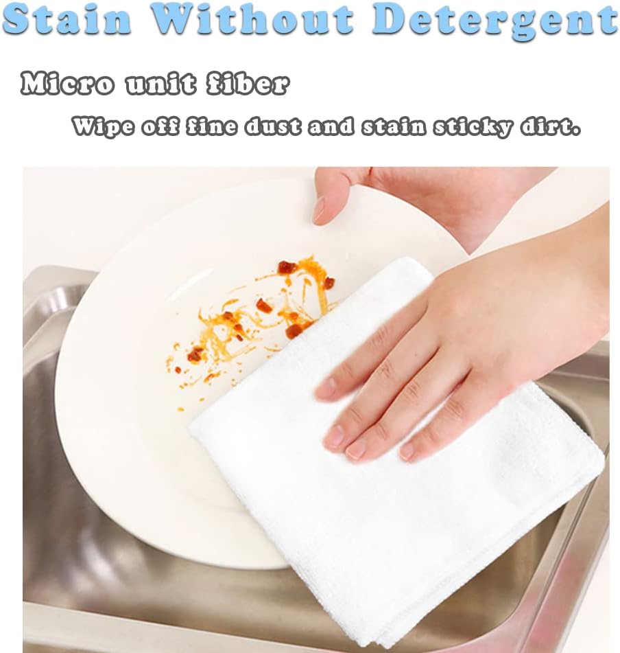 Microfiber Cleaning Cloth-24Pcs (13x13 inch) Ultra Soft Highly Absorbent Rags for Housekeeping-Machine Wash (White)