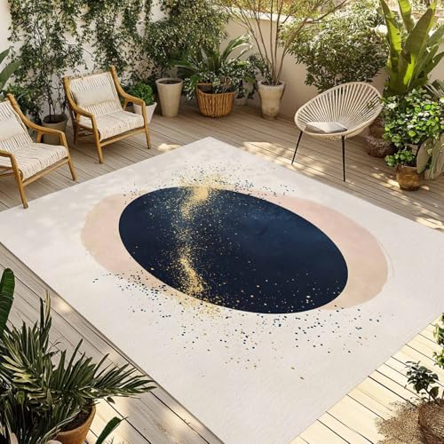 Outdoor Rug 5x8ft, Abstract Navy Blue Geometric Pattern Indoor Area Rug for Patio Backyard Deck Large Floor Mat, Modern Boho Nordic Style Non-Slip Outside Carpet Balcony Porch Camping Rugs Picnic Mat - size: 5' x 8' (Rectangular)