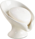 Soap Dish, Self Draining Bar Soap Holder for Bathroom Sink, Leaf-Shaped Drainage Ceramic Cream White Porcelain Decorative Soap Dish, ANTIS'S HOME