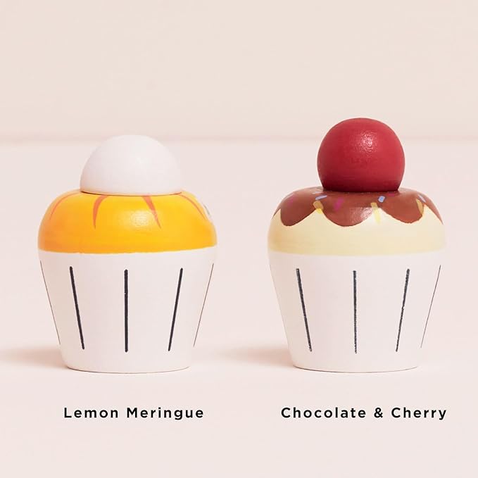 Le Toy Van - Adorable Honeybake Petit Four Cupcakes | Childrens Wooden Food Pretend Toy Cakes | Birthday Cake Or Afternoon Tea Role Play Toy (TV331)