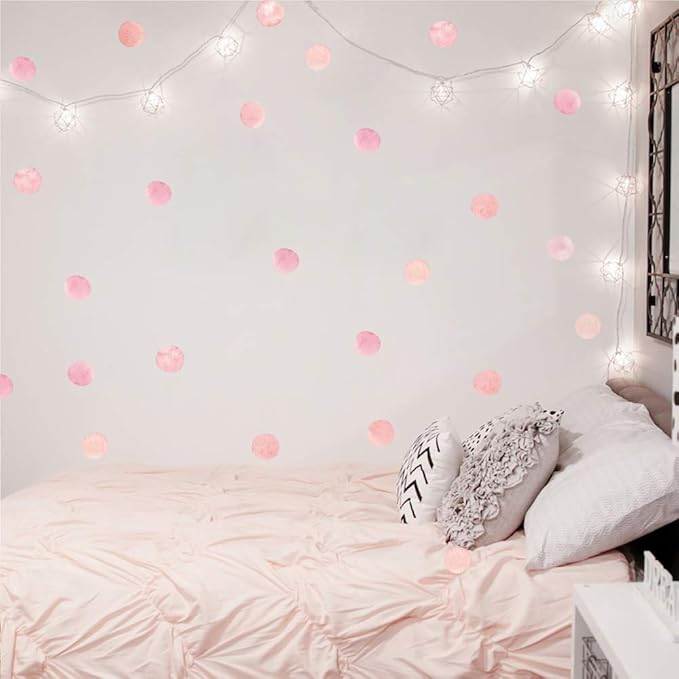 Pink Polka Dot Wall Decals 36pcs Watercolor Dots Wall Sticker for Kids, Baby Girls, Teens, and Nursery Room (6 Sheets) - Each Dot: 2.36 x 2.36 inch