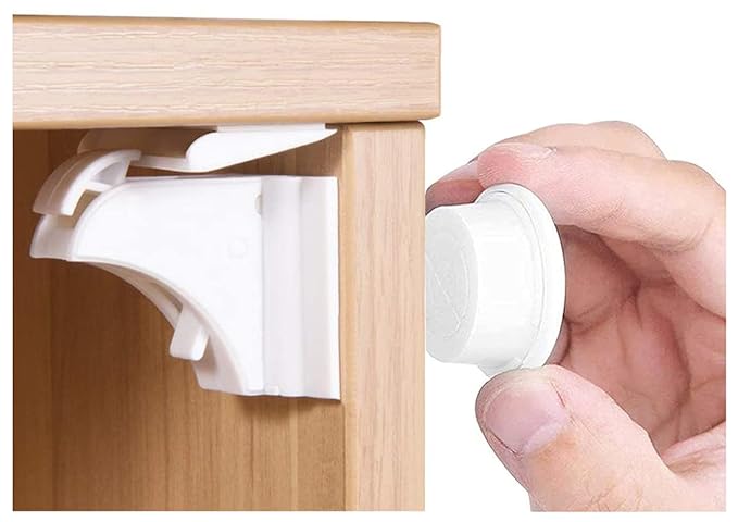 Norjews Child Safety Adhesive Magnetic Cabinet Locks (20 Locks and 3 Keys), Easy Install in Seconds, No Screws or Drilling, Invisible Baby Proof Locks for Cabinets and Drawers