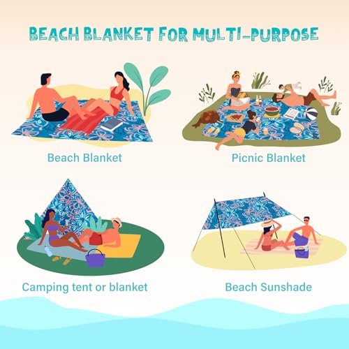 Beach Blanket Waterproof Sandproof 1-7 Adult Oversized 78 '' × 81 '' Lightweight Durable Compact Sand Free Extra Large Beach Mat for Travel Camping Hiking Picnic - color: Blue Flower, size: 78“x81”