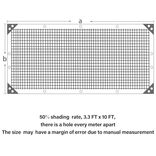 winemana 50% Black Shade Cloth, 3.3 x 10 FT Garden Mesh Tarp for Plants Heat Protection with Grommets, Sunshade Plant Cover for Greenhouse, Barns Kennel, Outdoor Netting Screens for Patio & Porch - size: 3.3 FT x 10 FT, style: 50%