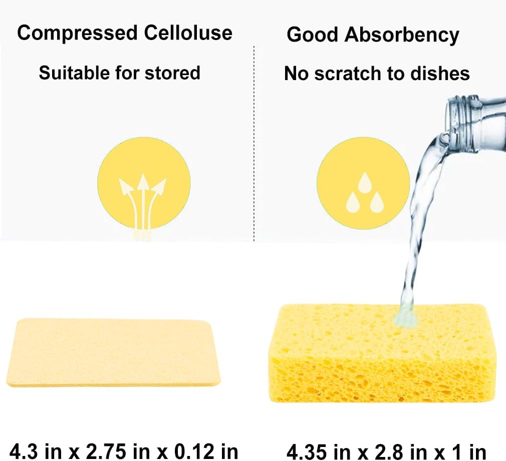 METUUTER 12-Count Cleaning Scrub Sponge- Compressed Cellulose Sponges Non-Scratch Natural Sponge for Kitchen Bathroom Cars, Funny Cut-Outs DIY