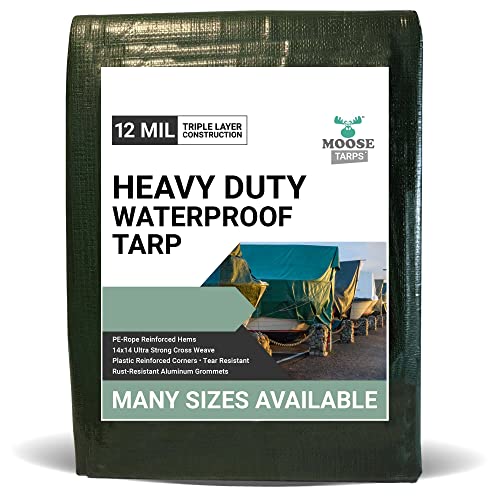 Waterproof Heavy Duty Tarp, 20x25 Foot, Reversible Green and Brown, 12 Mil Thick Poly Sheet for Wood, Furniture, Boat, Pool, Roof and Camper, Tear Resistant Shelter Cover - size: 20' x 25'