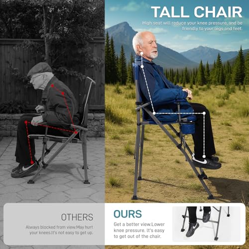 EVER ADVANCED Tall Camping Directors Chair with Cup Holder 31", Bar Height Folding Chair for Camping, Sports with Carry Bag, Mesh Pockets and Footrest, Heavy Duty 300 lbs, Blue - color: Blue, style: Fabric