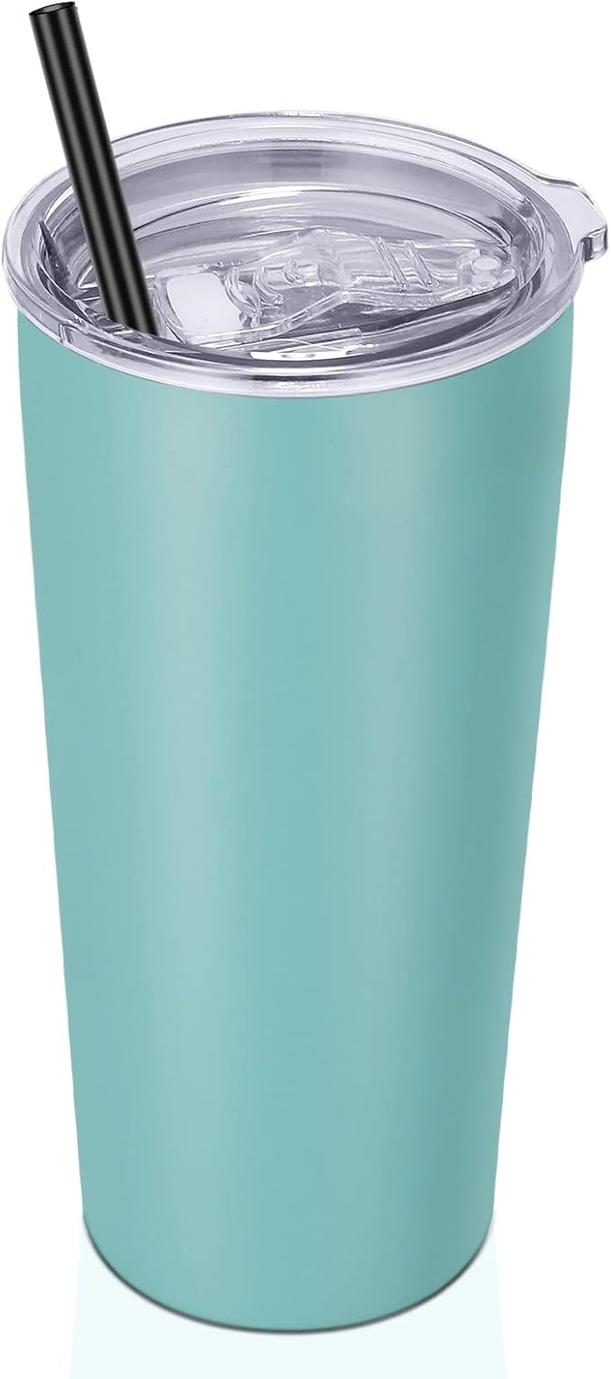 VEGOND 20oz Tumbler Bulk with Lid and Straw 1 Pack, Stainless Steel Vacuum Insulated Tumbler, Double Wall Coffee Cup Travel Mug, River Green