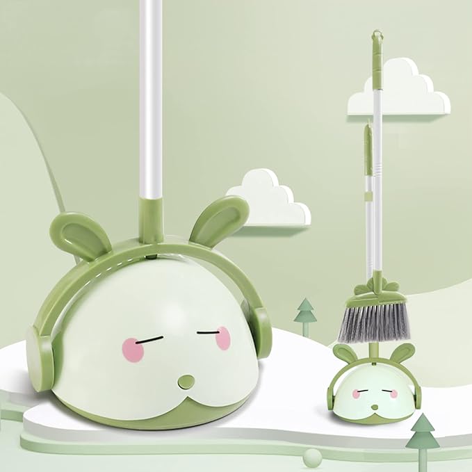 Kids Cleaning Toy Set, Mini Child Broom, Mop and Dustpan, Little Housekeeping Helper Set ,Pretend Home Cleaning Play Set for Toddler Age 1-5,6pcs (Green)
