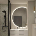 Semicircle Vanity Mirror with LED Lights, Dimmable LED Illuminated Bathroom Mirror with Touch Switch, Frameless 43"x28" Backlit Wall Mirror with Demister Pad, for Bathroom, Bedroom, Entryway